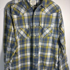 Ariat Retro Fit Plaid Shirt in Blue and Green XL